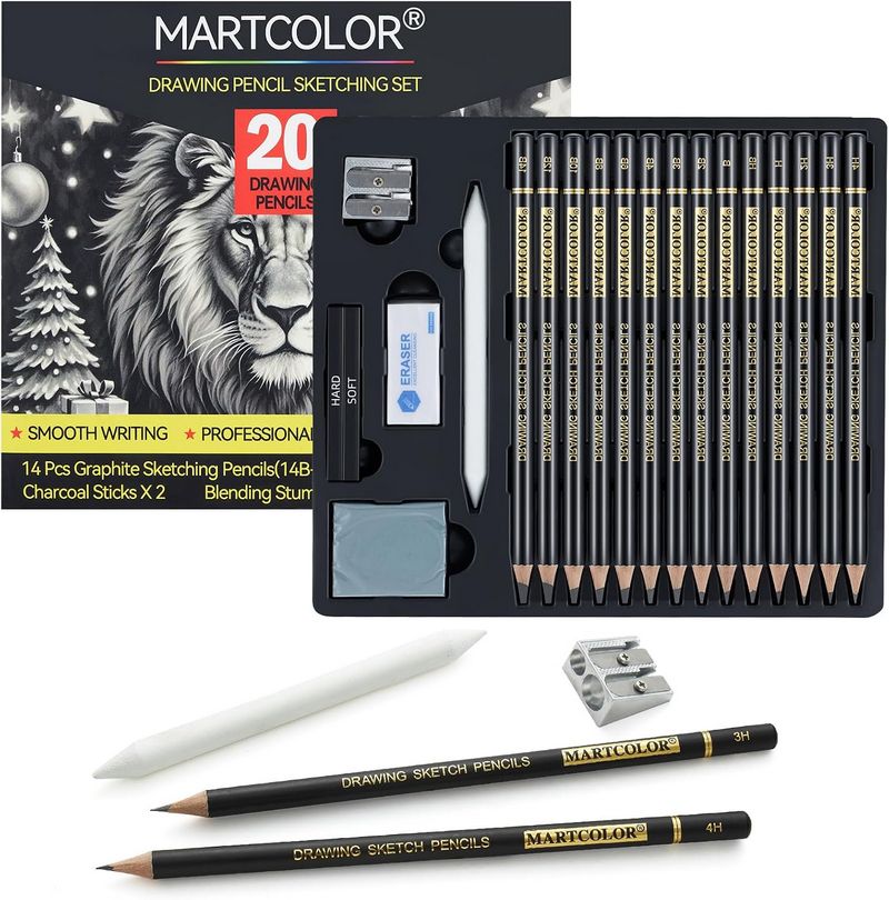 MartColor 20-piece drawing and sketching pencil set with graphite and charcoal